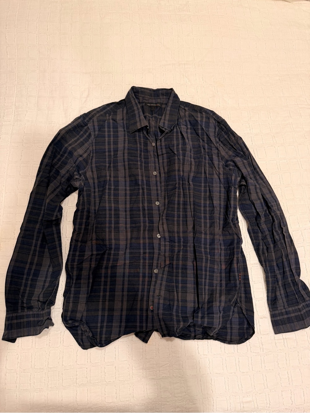 John Varvatos Navy and Charcoal Plaid Button-Down Shirt